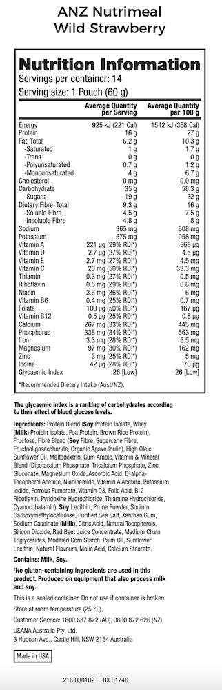 USANA ANZ Strawberry Nutrimeal 28 Pouches