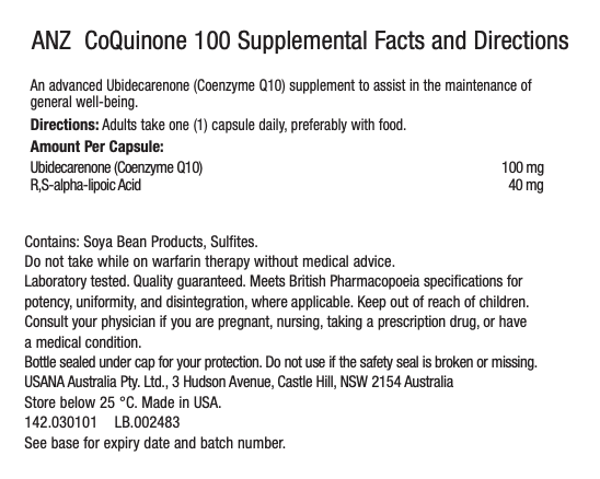 ANZ Coquinone 100 Supplement Facts