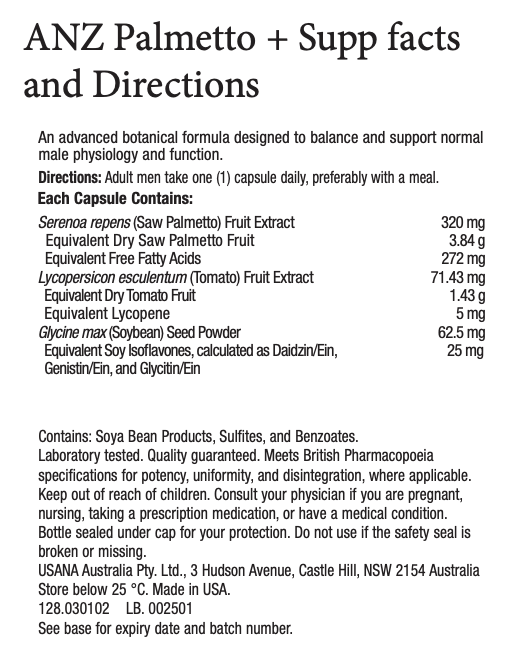 ANZ Palmetto Plus Supplement Facts