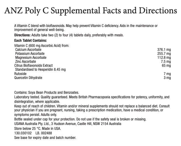 ANZ USANA Poly C Supplement Facts