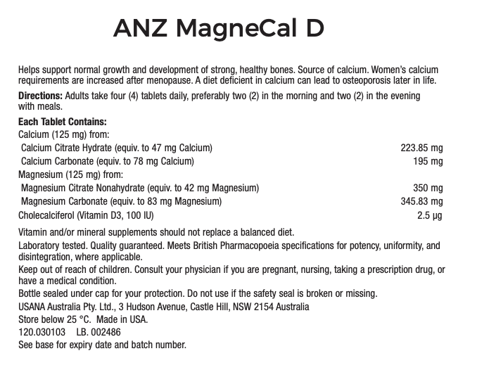 ANZ Magnecal D supplement facts