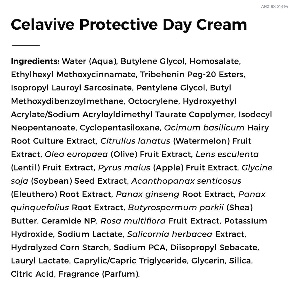 ANZ usana celavive day cream supplement facts