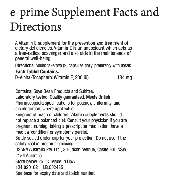 USANA Eprime supplement facts