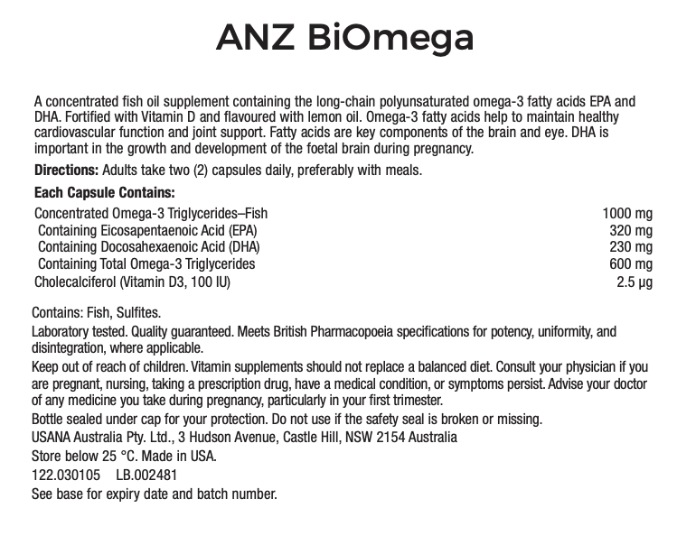 ANZ USANA BiOmega Supplement Facts