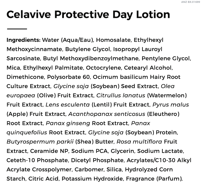 ANZ USANA Celavive Protective Day Lotion SPF 15 Supplement Facts
