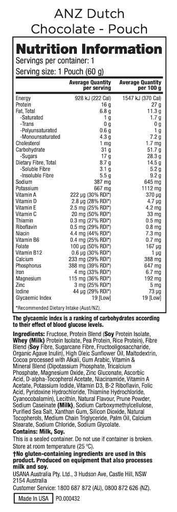 usana 28 chocolate nutrimeal usana anz supplement facts